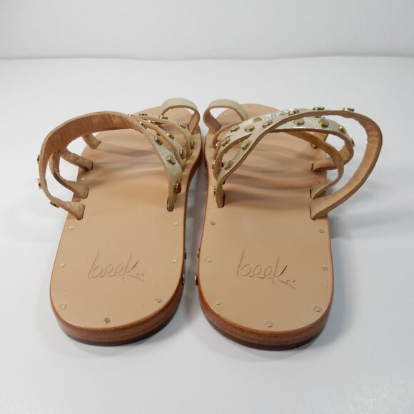 Beek Lory Slide Flat SANDALS Size 5 Platinum Beach Leather Studs NEW $295 - Picture 7 of 14